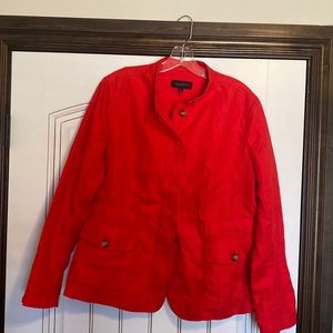 Red cotton linen blend, mandarin collar jacket